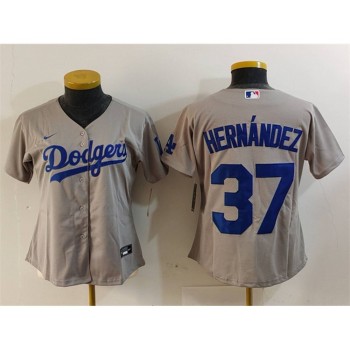 Women's Los Angeles Dodgers #37 Teoscar Hernandez Grey Stitched Jersey Women's Los Angeles Dodgers #37 Teoscar Hernandez Grey Stitched Jersey