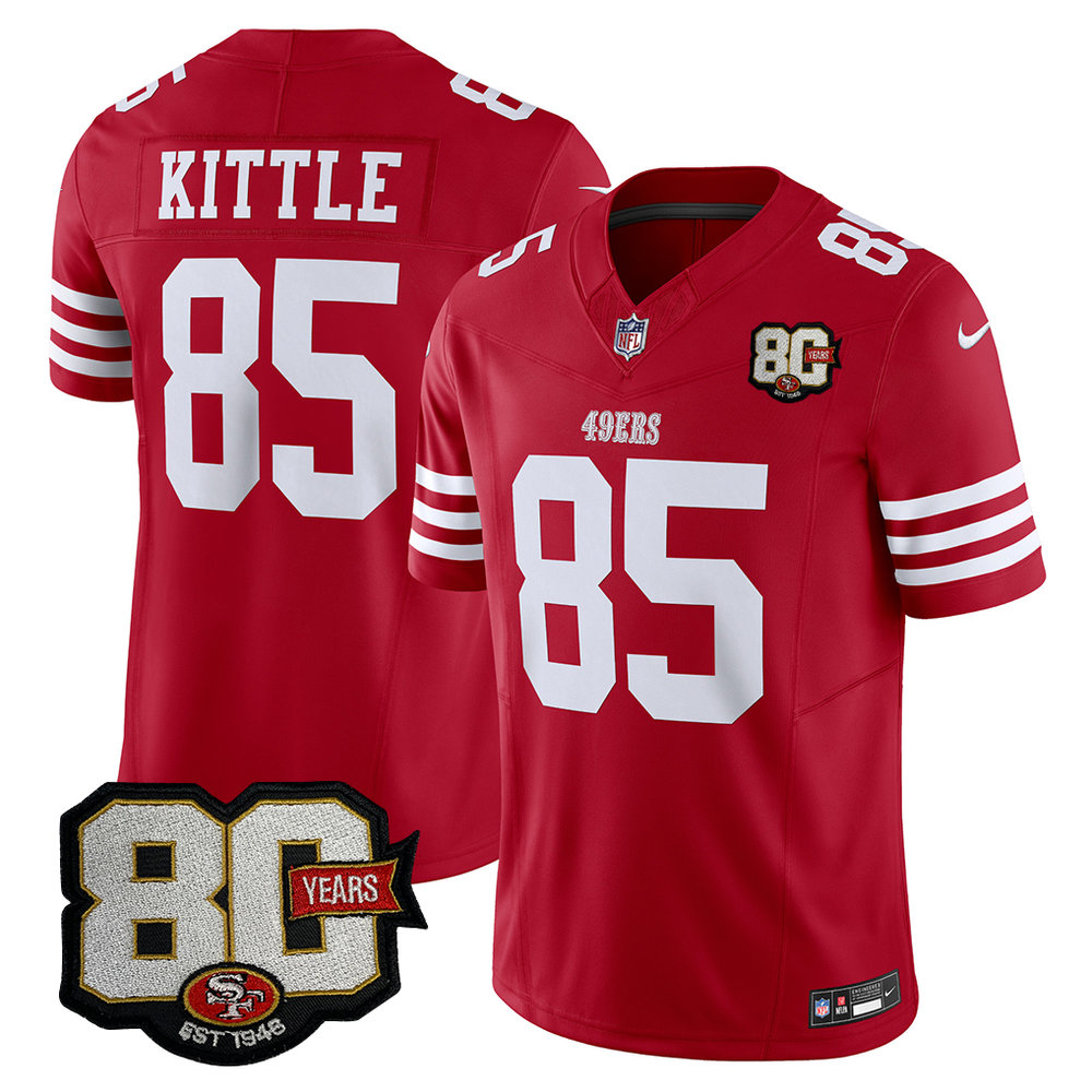 Men's San Francisco 49ers #85 George Kittle Red 80 Anniversary Vapor F.U.S.E. Limited Jersey Men's San Francisco 49ers #85 George Kittle Red 80 Anniversary Vapor F.U.S.E. Limited Jersey