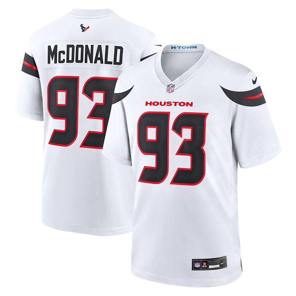 Men's Houston Texans #93 Kayden McDonald White 2026 NFL Draft Game Jersey Men's Houston Texans #93 Kayden McDonald White 2026 NFL Draft Game Jersey
