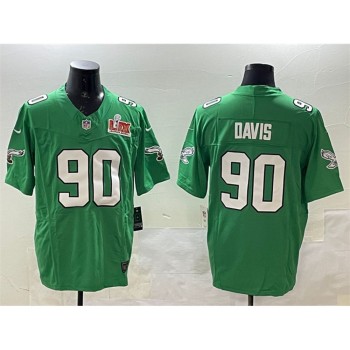 Men's Philadelphia Eagles #90 Jordan Davis Green 2025 Super Bowl LIX Patch F.U.S.E. Throwback Vapor Untouchable Limited Stitched Football Jersey Men's Philadelphia Eagles #90 Jordan Davis Green 2025 Super Bowl LIX Patch F.U.S.E. Throwback Vapor Untouchable Limited Stitched Football Jersey