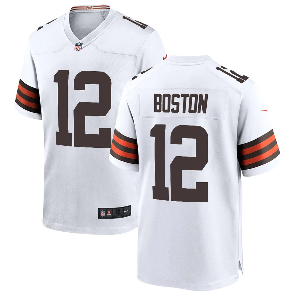 Men's Cleveland Browns #12 Denzel Boston White 2026 NFL Draft Game Jersey Men's Cleveland Browns #12 Denzel Boston White 2026 NFL Draft Game Jersey