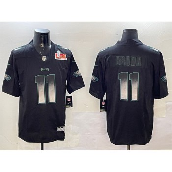 Men's Philadelphia Eagles #11 A. J. Brown Black 2025 Super Bowl LIX Patch Smoke Fashion Vapor Untouchable Limited Stitched Football Jersey Men's Philadelphia Eagles #11 A. J. Brown Black 2025 Super Bowl LIX Patch Smoke Fashion Vapor Untouchable Limited Stitched Football Jersey