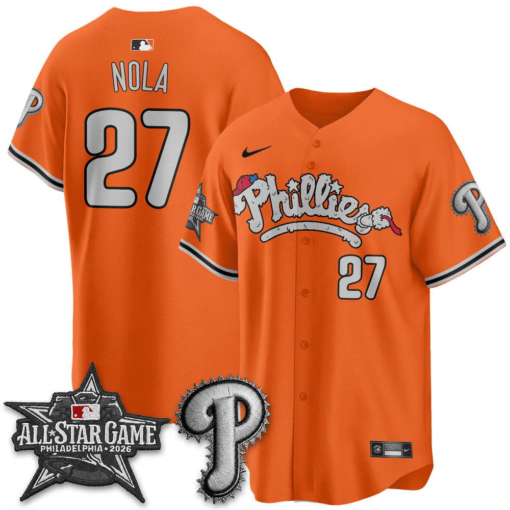 Men's Philadelphia Phillies #27 Aaron Nola Orange 2026 MLB All-Star Jersey Men's Philadelphia Phillies #27 Aaron Nola Orange 2026 MLB All-Star Jersey