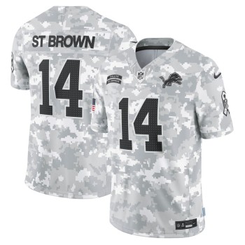 Men's Detroit Lions #14 Amon-Ra St. Brown Arctic Camo 2024 Salute to Service Limited Jersey Men's Detroit Lions #14 Amon-Ra St. Brown Arctic Camo 2024 Salute to Service Limited Jersey