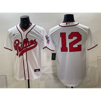 Men's Philadelphia Phillies #12 Kyle Schwarber White 2026 Field of Dreams Stadium Jersey Men's Philadelphia Phillies #12 Kyle Schwarber White 2026 Field of Dreams Stadium Jersey