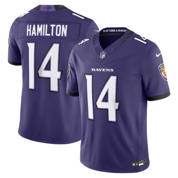 Men's Baltimore Ravens #14 Kyle Hamilton Purple Vapor F.U.S.E. Sewn Down Limited Jersey Men's Baltimore Ravens #14 Kyle Hamilton Purple Vapor F.U.S.E. Sewn Down Limited Jersey